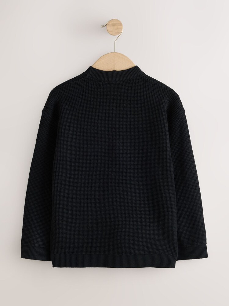 Black Textured Knitted Crew Neck Jumper (3-16yrs) - Image 2 of 4 Black Textured Knitted Crew Neck Jumper (3-16yrs) - Image 2 of 4
