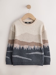 Castanho/Creme - Camisola de gola redonda com estampa de montanha (30-161 ano) - Imagem 1 de 4