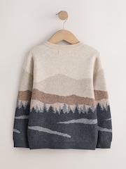 Castanho/Creme - Camisola de gola redonda com estampa de montanha (30-161 ano) - Imagem 2 de 4