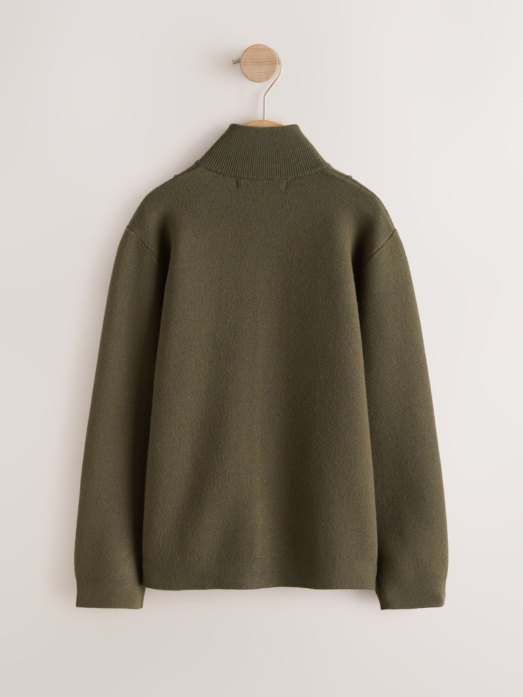 Khaki Green Funnel Neck Zip Through Cardigan (3-16yrs) - Image 2 of 4 Khaki Green Funnel Neck Zip Through Cardigan (3-16yrs) - Image 2 of 4