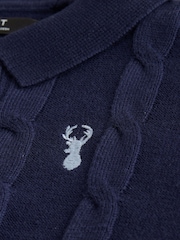 Navy Blue Stag Cable Knit Polo Shirt (3-16yrs) - Image 3 of 4