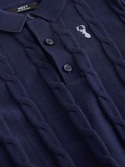 Navy Blue Stag Cable Knit Polo Shirt (3-16yrs) - Image 4 of 4