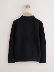 Black Knitted Zip Neck Polo Shirt (3-16yrs) - Image 2 of 4