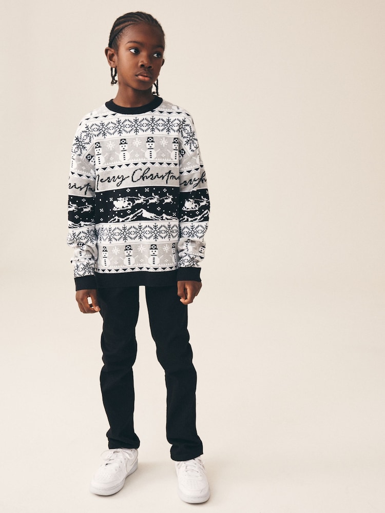 Black/Grey Christmas Jumper (3-16yrs) - Image 1 of 7 Black/Grey Christmas Jumper (3-16yrs) - Image 1 of 7