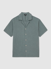 Reiss Dark Sage Knox Textured Raglan Cuban-Collar Shirt - Image 2 of 6