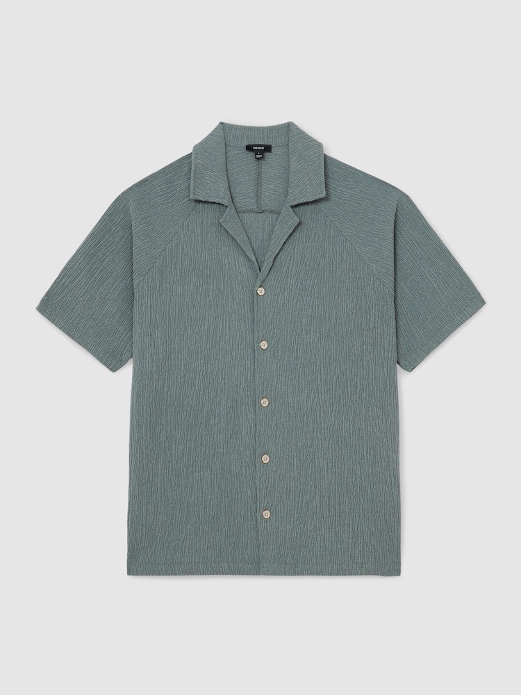 Reiss Dark Sage Knox Textured Raglan Cuban-Collar Shirt - Image 2 of 6