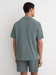 Reiss Dark Sage Knox Textured Raglan Cuban-Collar Shirt - Image 4 of 6