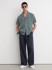 Reiss Dark Sage Knox Textured Raglan Cuban-Collar Shirt - Image 5 of 6