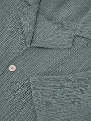 Reiss Dark Sage Knox Textured Raglan Cuban-Collar Shirt - Image 6 of 6