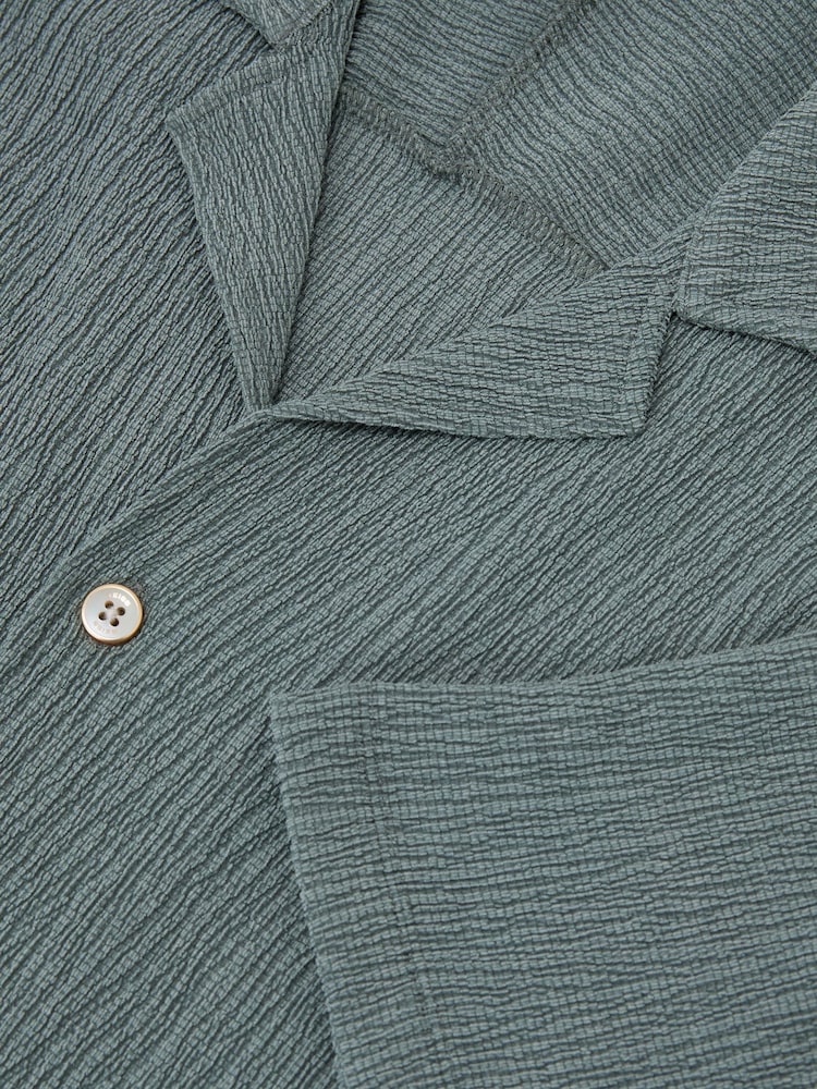 Reiss Dark Sage Knox Textured Raglan Cuban-Collar Shirt - Image 6 of 6