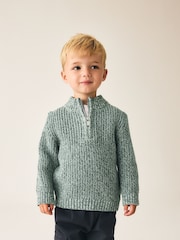 Teal Blå - Zip Neck Knitted Cable Jumper (3mths-7yrs) - Bild 1 av 8