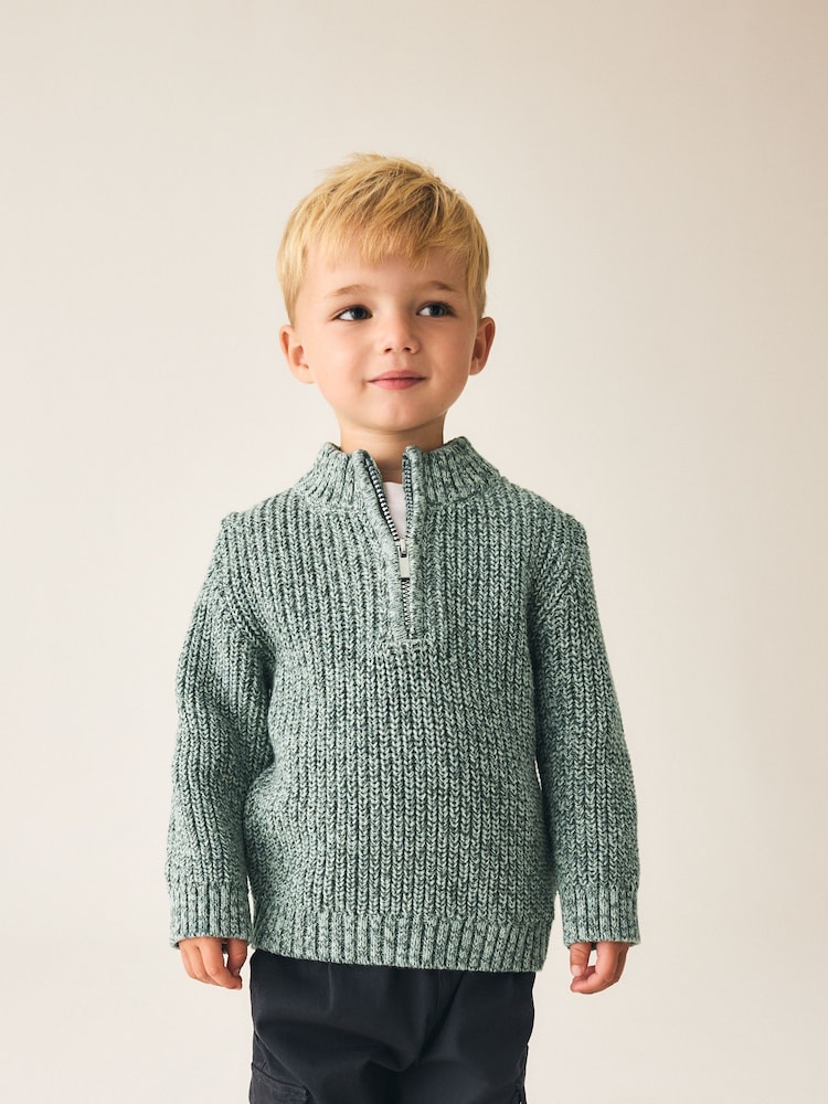 Teal Blå - Zip Neck Knitted Cable Jumper (3mths-7yrs) - Bild 1 av 8 Teal Blå - Zip Neck Knitted Cable Jumper (3mths-7yrs) - Bild 1 av 8