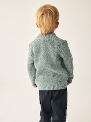 Teal Blå - Zip Neck Knitted Cable Jumper (3mths-7yrs) - Bild 2 av 8