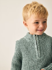 Teal Blå - Zip Neck Knitted Cable Jumper (3mths-7yrs) - Bild 3 av 8