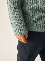 Teal Blå - Zip Neck Knitted Cable Jumper (3mths-7yrs) - Bild 4 av 8