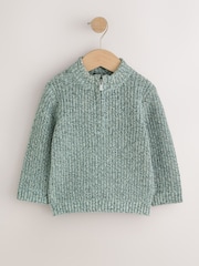 Teal Blå - Zip Neck Knitted Cable Jumper (3mths-7yrs) - Bild 5 av 8
