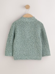 Teal Blå - Zip Neck Knitted Cable Jumper (3mths-7yrs) - Bild 6 av 8