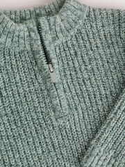 Teal Blå - Zip Neck Knitted Cable Jumper (3mths-7yrs) - Bild 7 av 8