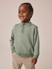 Green Textured Knitted Popper Neck Polo Shirt (3mths-7yrs) - Image 1 of 8