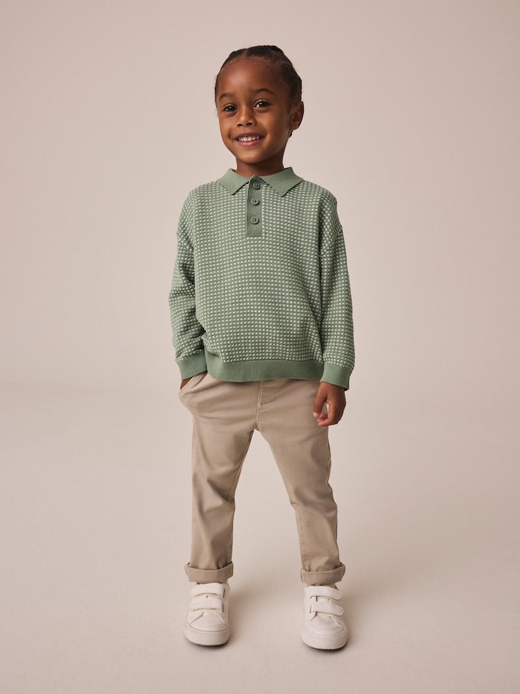 Green Textured Knitted Popper Neck Polo Shirt (3mths-7yrs) - Image 2 of 8 Green Textured Knitted Popper Neck Polo Shirt (3mths-7yrs) - Image 2 of 8
