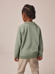 Green Textured Knitted Popper Neck Polo Shirt (3mths-7yrs) - Image 3 of 8