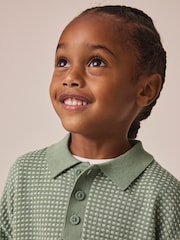 Green Textured Knitted Popper Neck Polo Shirt (3mths-7yrs) - Image 4 of 8