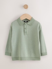 Green Textured Knitted Popper Neck Polo Shirt (3mths-7yrs) - Image 5 of 8