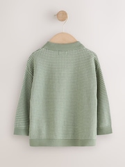 Green Textured Knitted Popper Neck Polo Shirt (3mths-7yrs) - Image 6 of 8
