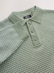 Green Textured Knitted Popper Neck Polo Shirt (3mths-7yrs) - Image 7 of 8