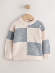 Grey/White Checkerboard Knit Crew Neck Jumper (3mths-7yrs) - Image 1 of 4