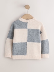 Grey/White Checkerboard Knit Crew Neck Jumper (3mths-7yrs) - Image 2 of 4