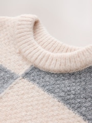 Grey/White Checkerboard Knit Crew Neck Jumper (3mths-7yrs) - Image 7 of 8