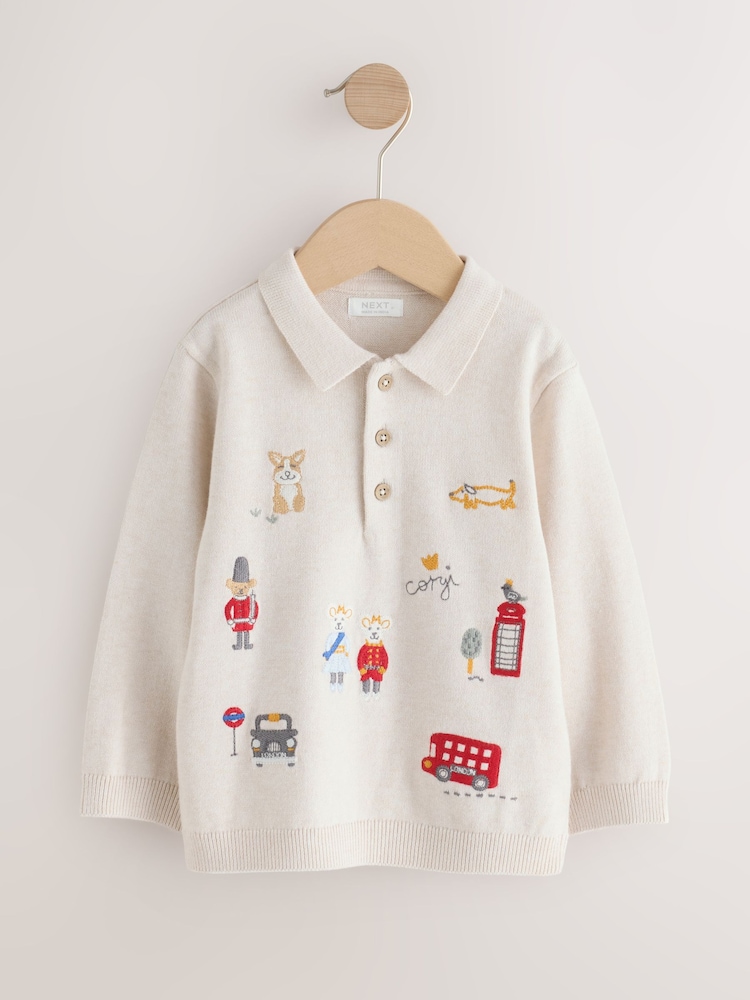 Ecru Long Sleeve Knitted Polo Shirt (3mths-7yrs) - Image 1 of 4