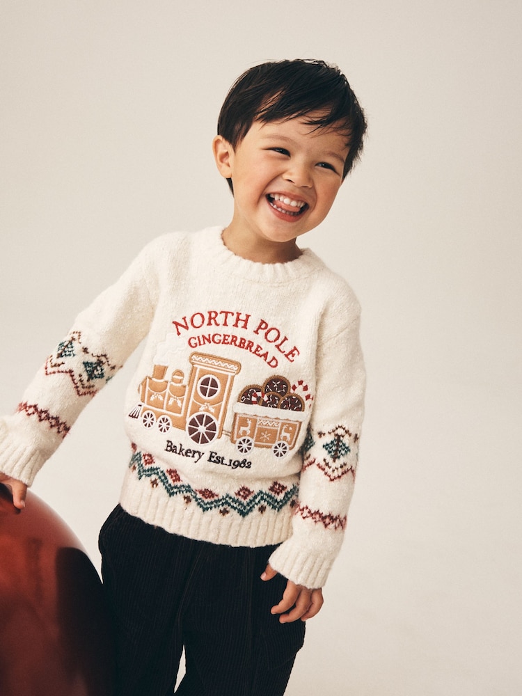 Ecru White Christmas Crew Neck Jumper (3mths-7yrs) - Image 1 of 8 Ecru White Christmas Crew Neck Jumper (3mths-7yrs) - Image 1 of 8