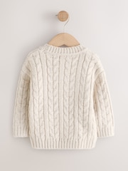 Neutral Cream Cable Knit Crew Neck Jumper (3mths-7yrs) - Image 5 of 7