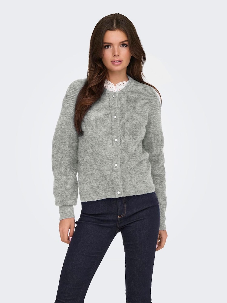 JDY Grey Long Sleeve Cardigan With Pearl Button - Image 1 of 4