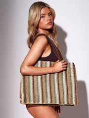 South Beach Tan Brown Straw Woven Shoulder Tote Bag - Image 4 of 4