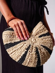South Beach Natural Straw Seashell Lined Clutch Bag - Image 1 of 4