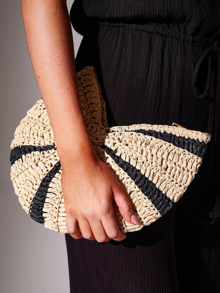 South Beach Natural Straw Seashell Lined Clutch Bag - Image 2 of 4 South Beach Natural Straw Seashell Lined Clutch Bag - Image 2 of 4