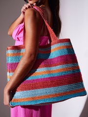 South Beach Pink Straw Woven Shoulder Beach Bag - Image 1 of 4