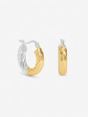 Simply Silver 925 Sterling Silver Two Tone Textured Twist Hoop Earrings - Image 1 of 1
