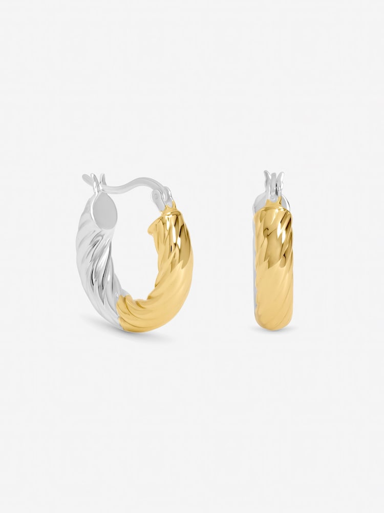 Simply Silver 925 Sterling Silver Two Tone Textured Twist Hoop Earrings - Image 1 of 1 Simply Silver 925 Sterling Silver Two Tone Textured Twist Hoop Earrings - Image 1 of 1