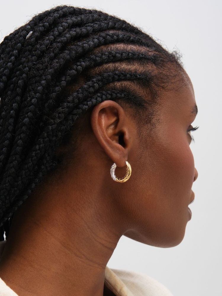 Inicio Two Tone Textured Twist Hoop Earrings - Bild 3 von 3