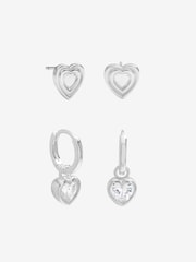 Simply Silver Silver Heart Earrings Pack of 2 - Image 1 of 1