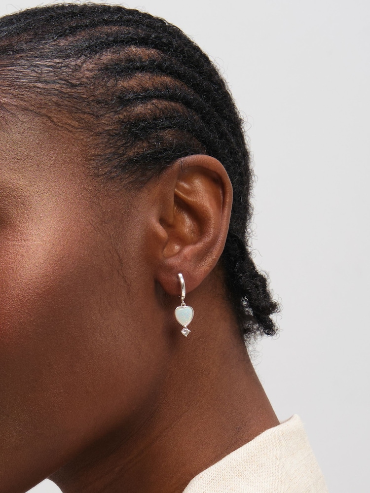 Inicio Sterling Silver Plated Opal Heart Charm Earrings - Image 2 of 3