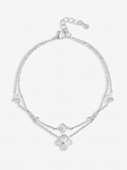 Simply Silver 925 Sterling Silver Double Row Bezel Station Clover Bracelet Gift Pouch - Image 1 of 1