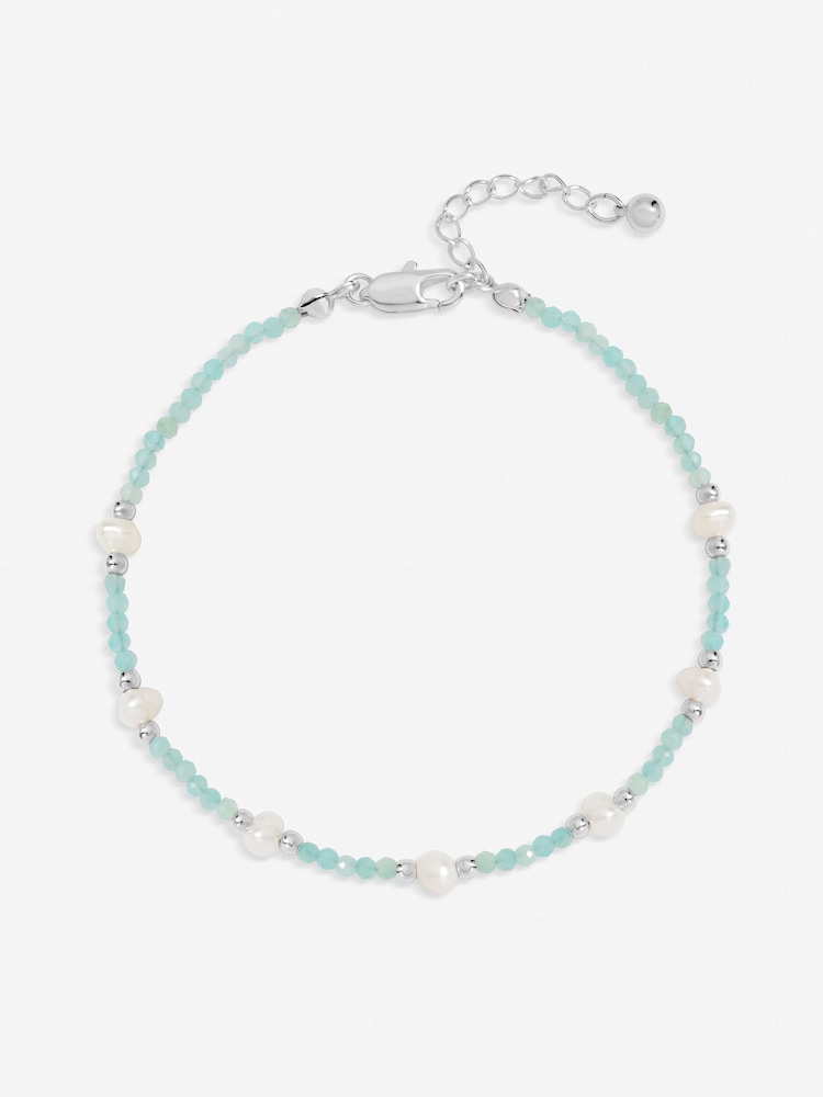 Inicio Turquoise Blue Simply Silver Pearl Bracelet Gift Pouch - Image 1 of 3