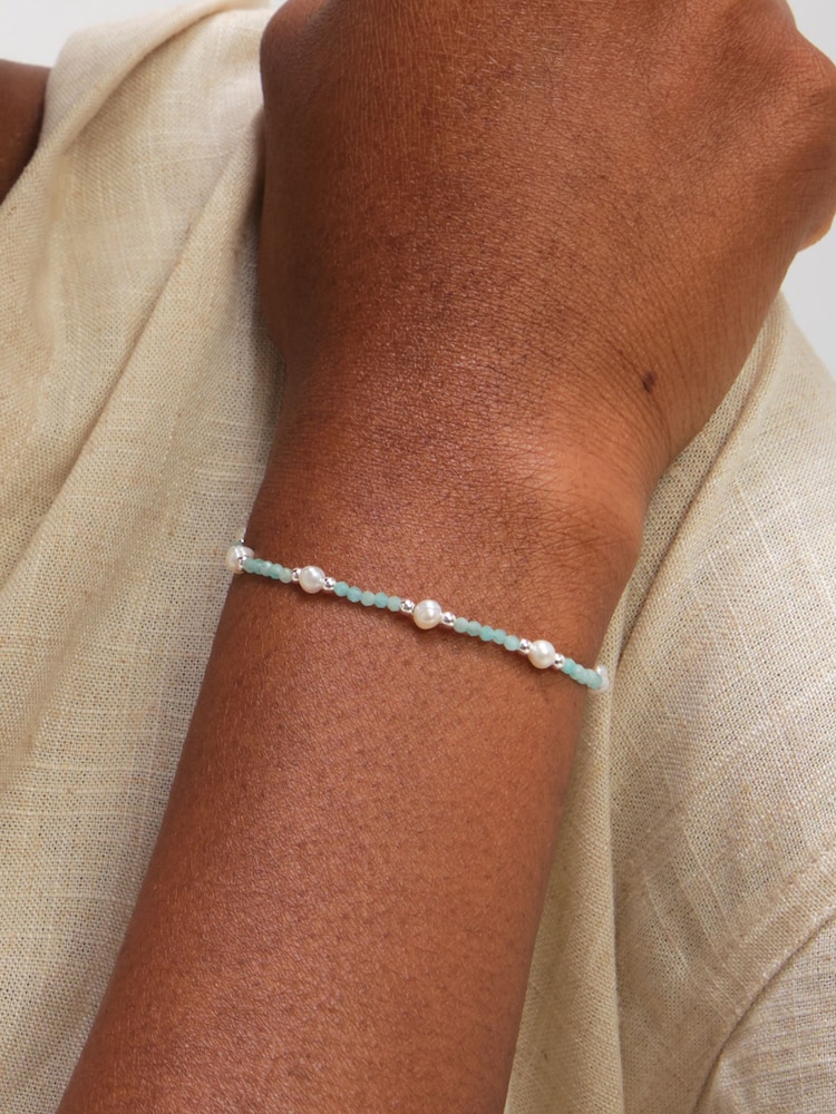 Inicio Turquoise Blue Simply Silver Pearl Bracelet Gift Pouch - Image 3 of 3