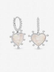Inicio Sterling Silver Plated Mother of Pearl Heart Charm Hoop Earrings - Image 1 of 2