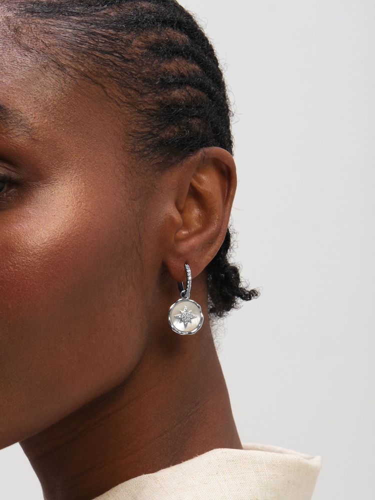 Inicio Sterling Silver Plated Mother of Pearl Celestial Charm Hoops - Image 3 of 3